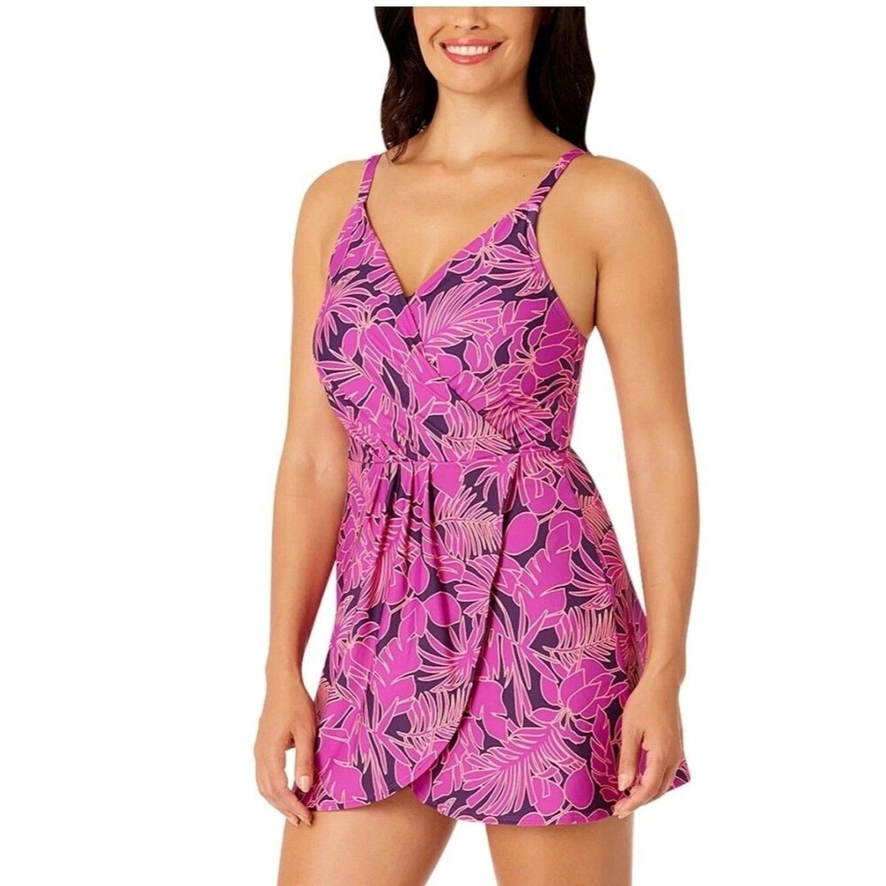 Lands' End Women's Size M Floral Tulip Wrap Swim Dress Convertible Purple NWT